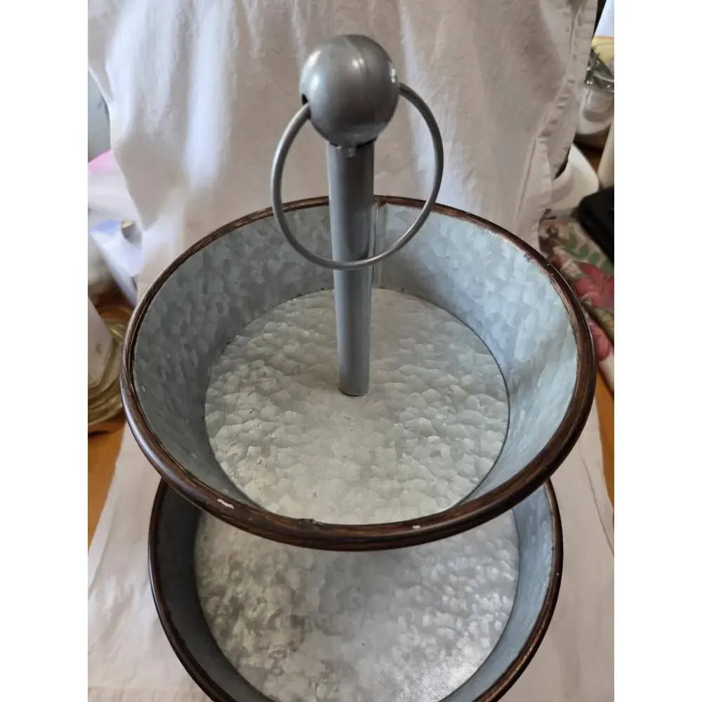 Galvanized 2 Tier Farmhouse Serving Tray With Handle For Carrying